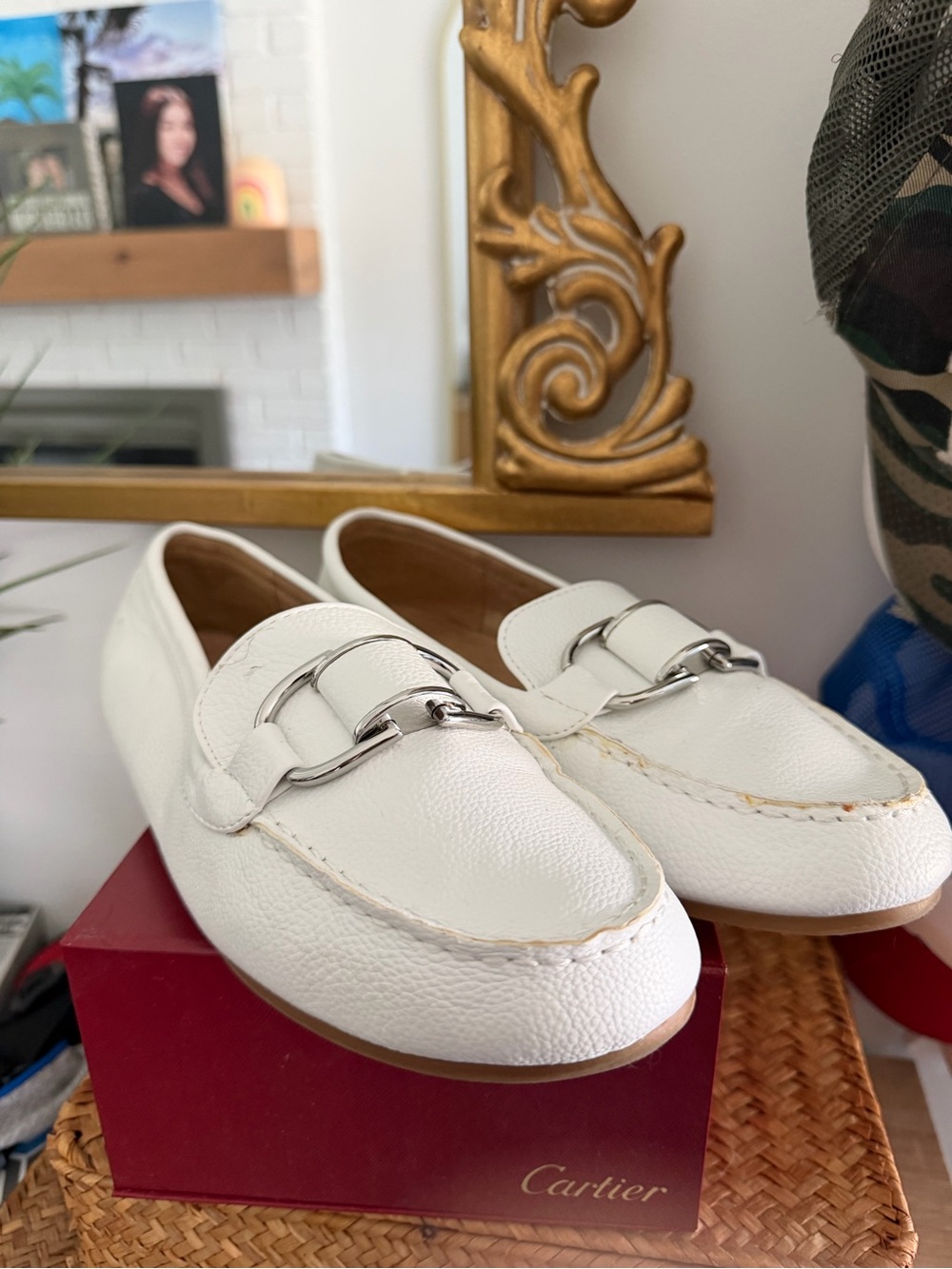 AEROSOLES White Leather Bit-Style Loafers